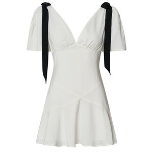 VENUS White Cream Sundress with Flutter Sleeves and V-Neck